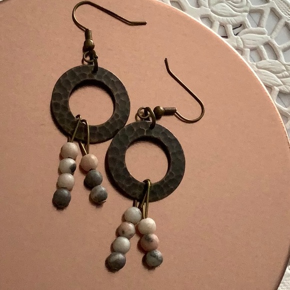 Brass & Quartz Earrings. - Picture 2 of 2